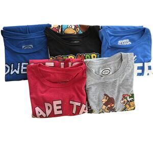 Super Mario Shirt Bundle Lot Youth XL Small Graphic Tee Nintendo Gamer 5 Pc